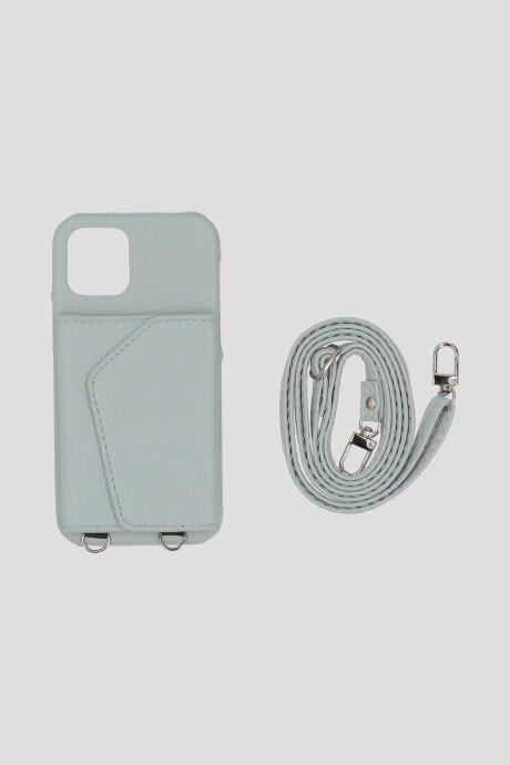 Funda Iphone 15 Con Billetera y Cadena Gris