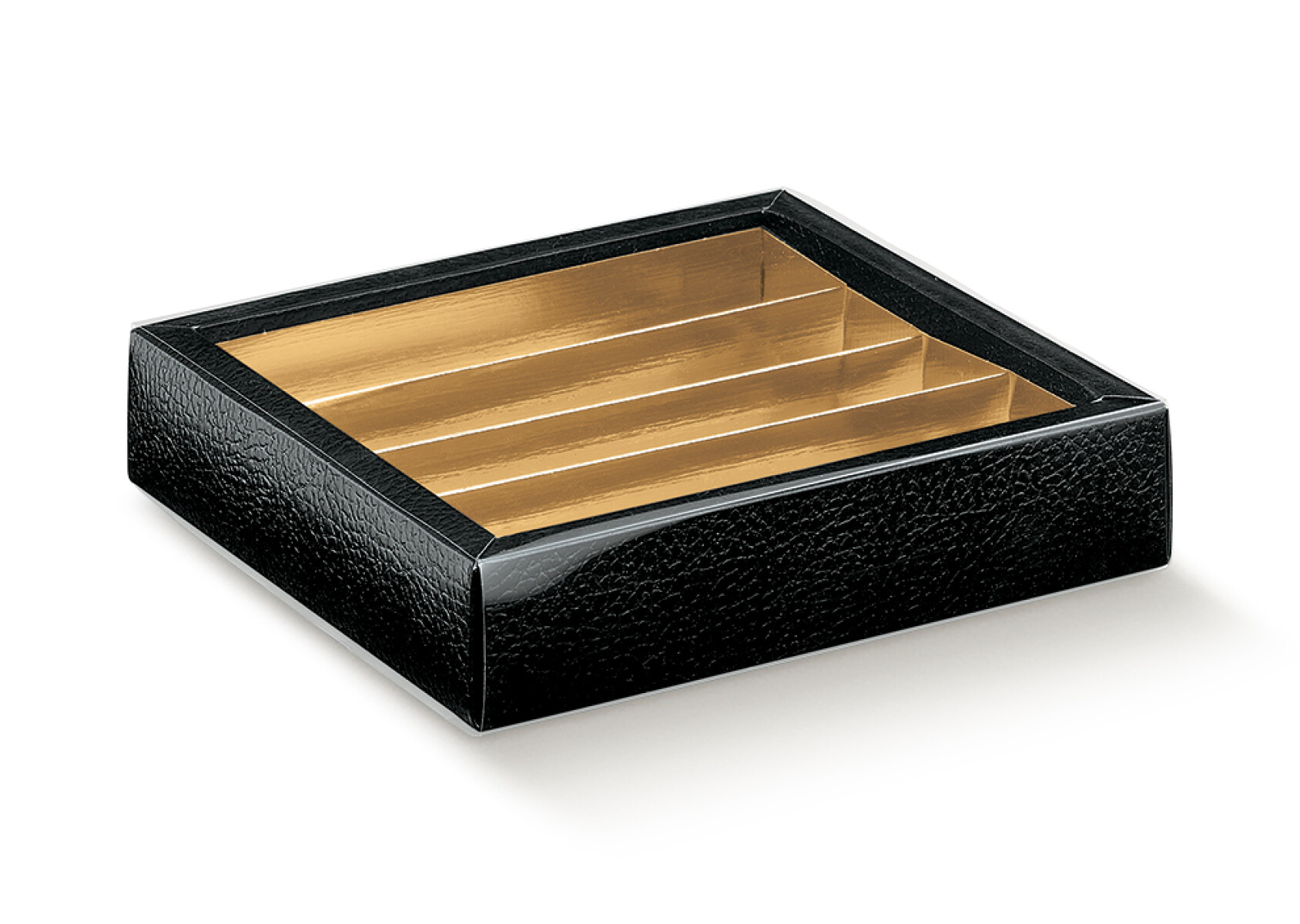 Bombonera con visor 14,5x14,5x3,5 cm. - PELLE NERO 