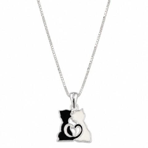 Cadena y colgante dos gatos negro y blanco Cadena y colgante dos gatos negro y blanco