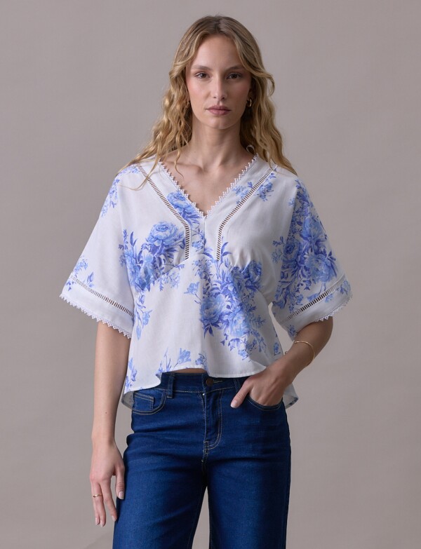 Blusa Puntilla BLANCO/AZUL