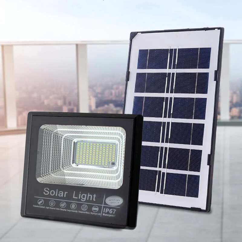 Foco Reflector Panel Solar Ip67 Iluminacion Calidad Negro