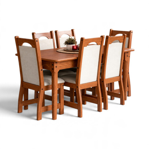 JUEGO DE COMEDOR DRESDEN 6 SILLAS NOGAL TAPIZADAS LINO BLANCO 160X0.80 TELA FOCCUS Juego De Comedor Dresden 6 Sillas Nogal Tapizadas Lino Blanco 160x0.80 Tela Foccus