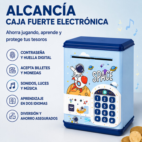Alcancía Infantil Caja Fuerte Juguete Con Sonido Luces Variante Color Azul