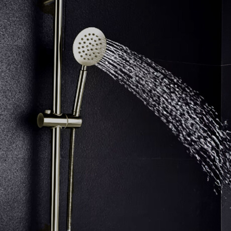 Griferia De Ducha Exterior Linea Viseu Aqualia Volante Palito Acero Inox Con Barra, Telefono, Flexible GRIS-BRUSHED NICKEL
