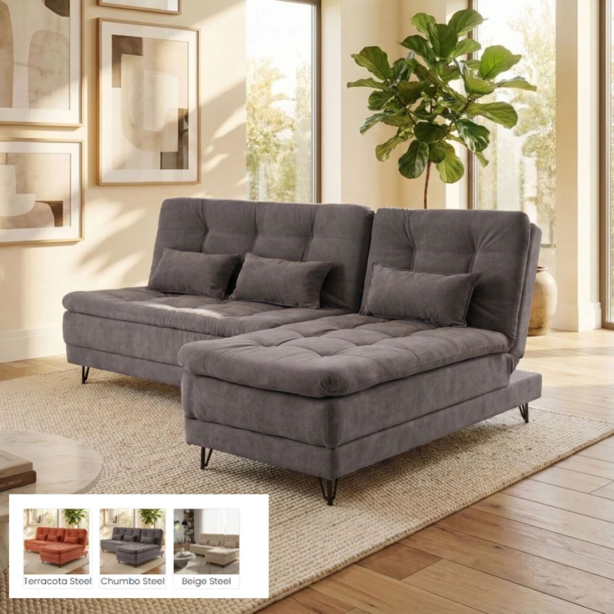 Sillón Cama Con Chaise- Nice Terracota Steel Robles 