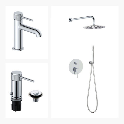JUEGO DE GRIFERIA MONOCOMANDO BAÑO BRILLO FASANO 3 PIEZAS CROMO