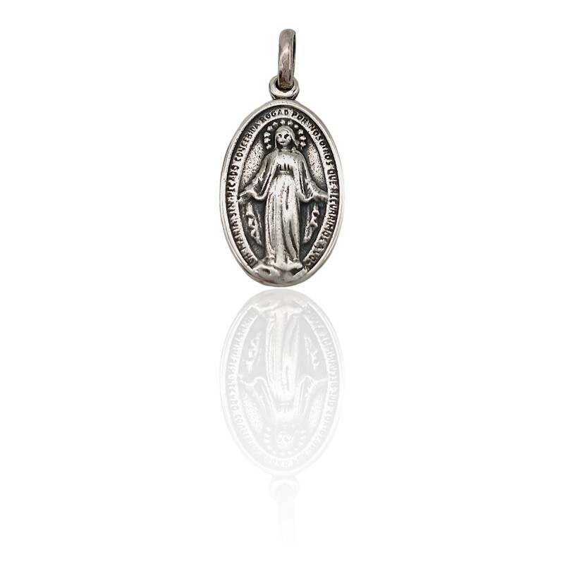 Dije Medalla Virgen Milagrosa-Plata 925 quemada-Sin piedra-CP3016 Sinpiedra