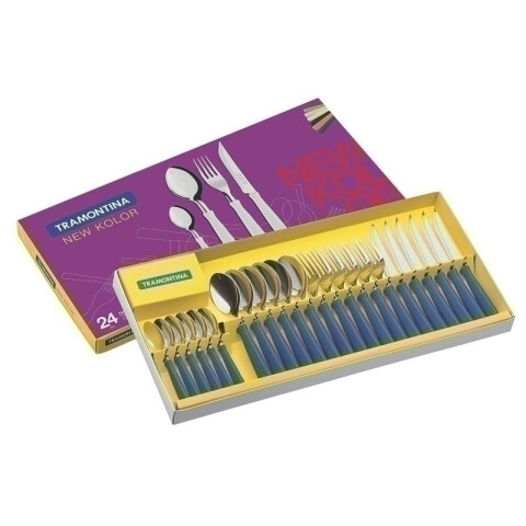 Juego de cubiertos color azul, modelo NEW KOLOR, 24 piezas -TRAMONTINA TN7894