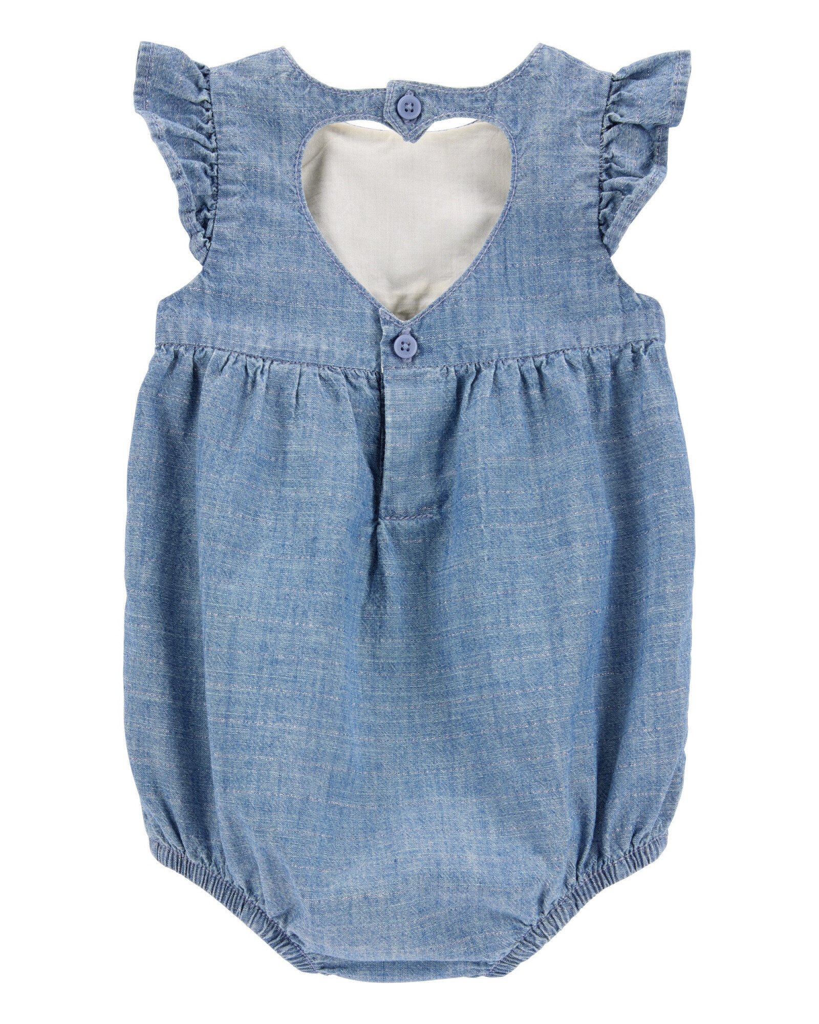 Body bombachudo de chambray, espalda con ojal corazón Body bombachudo de chambray, espalda con ojal corazón