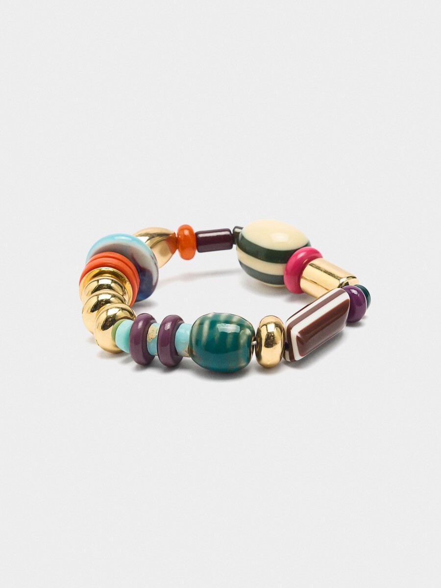 Pulsera Elástica Con Cuentas De Piedras Y Cerámica multicolor