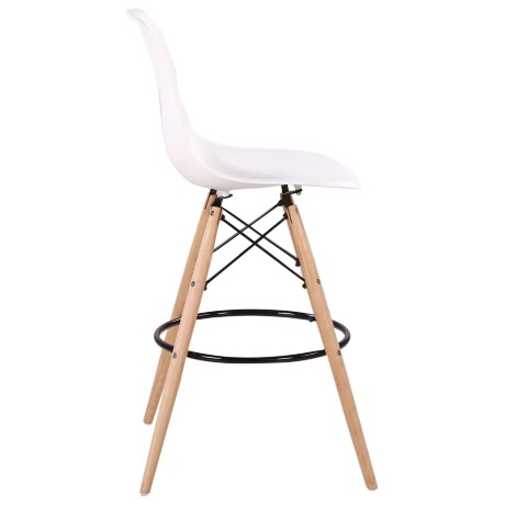 Taburete Eames con base de madera y asiento de polipropileno Blanco