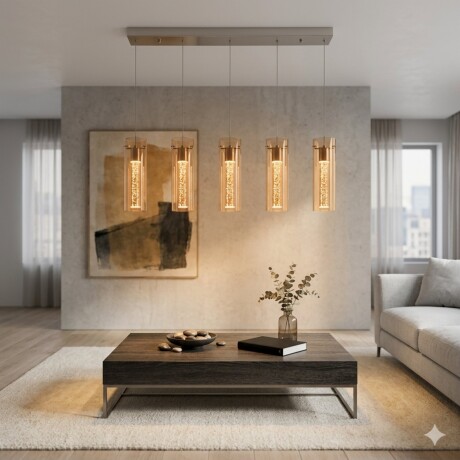 Colgante led lineal cinco cilindros efecto agua 30W Colgante led lineal cinco cilindros efecto agua 30W