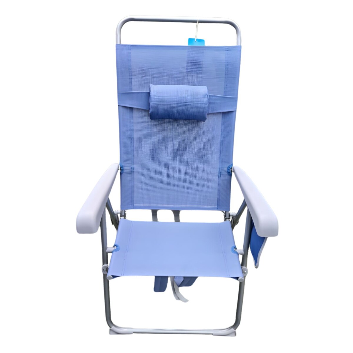 Silla Reposera de Playa Tipo Mochila con Almohada y Bolsillo - Azul Claro 