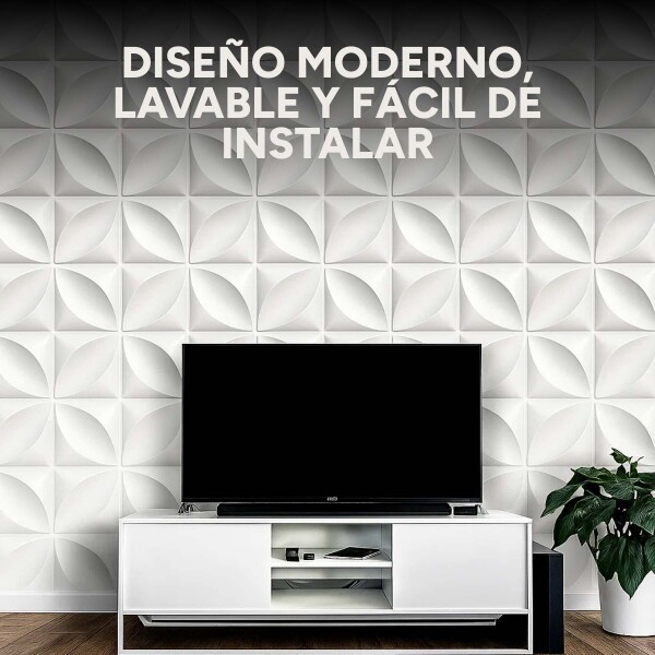 Revestimiento de Pared Panel 3D PVC 50x50cm Diseño Flor Blanco