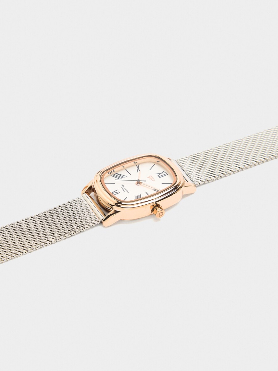 Reloj De Malla Metálica De Acero Inoxidable bicolor