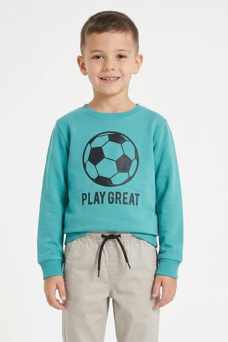 Buzo estampa Play Great - Turquesa 
