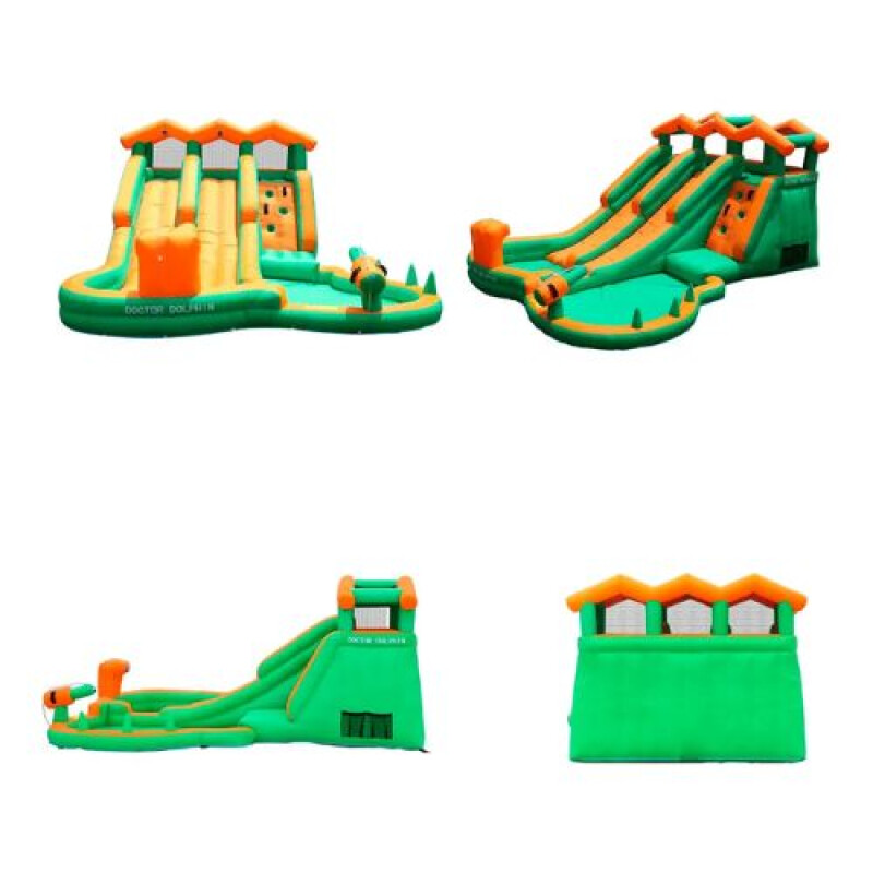 Castillo Inflable Doble Tobogán Naranja - Doctor Dolphin Castillo Inflable Doble Tobogán Naranja - Doctor Dolphin