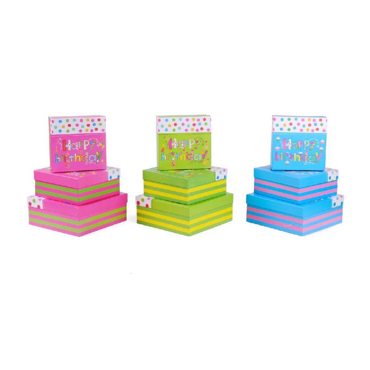 Set X3 Cajita Happy Birthday 28*28*11cm,24*24*10cm,21*21*9cm 