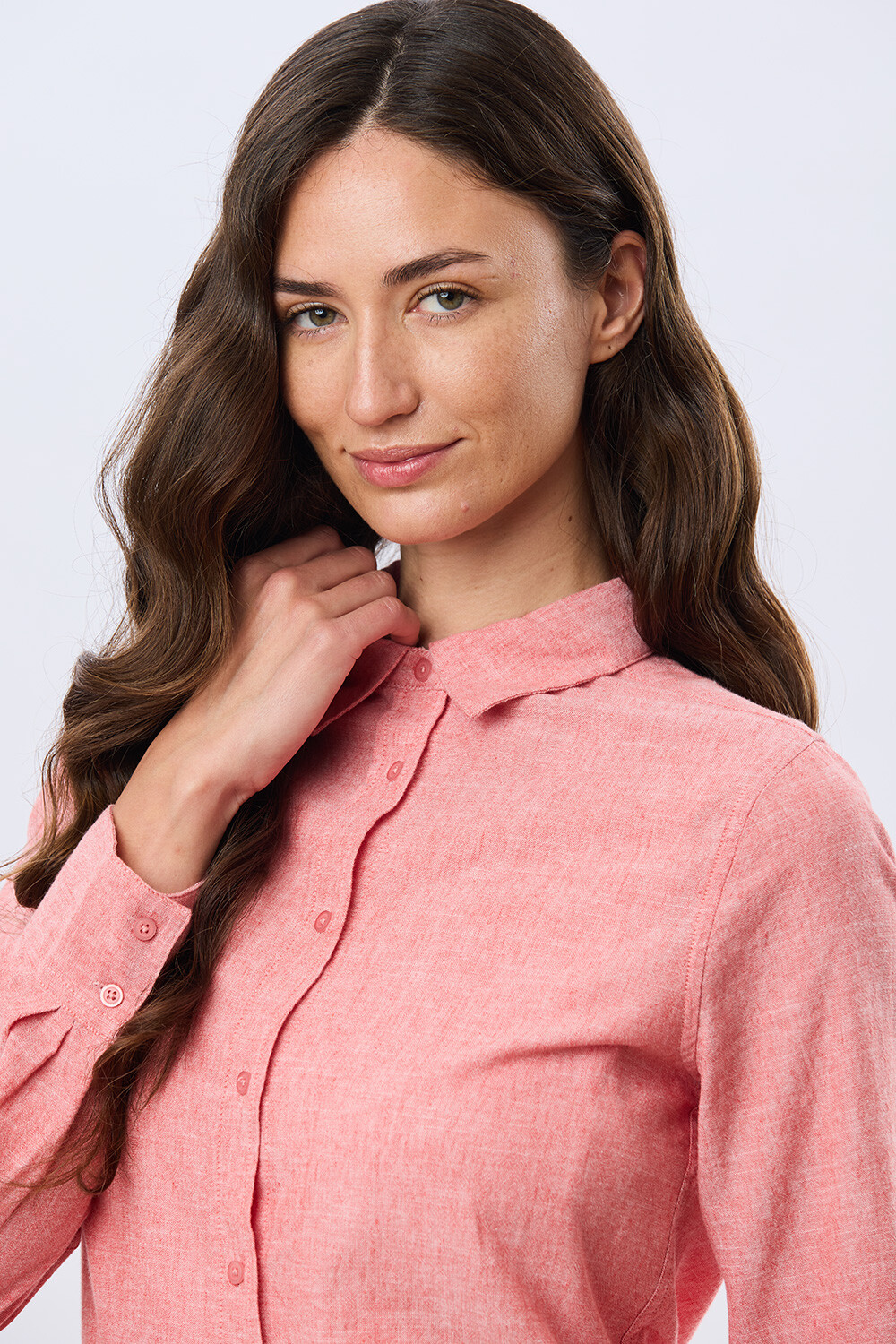 CAMISA LISA DE LINO Ladrillo