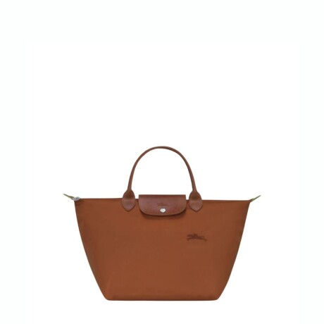 Longchamp -Cartera Longchamp plegable de nylon con cierre y asa corta, Le pliage green M Marrón