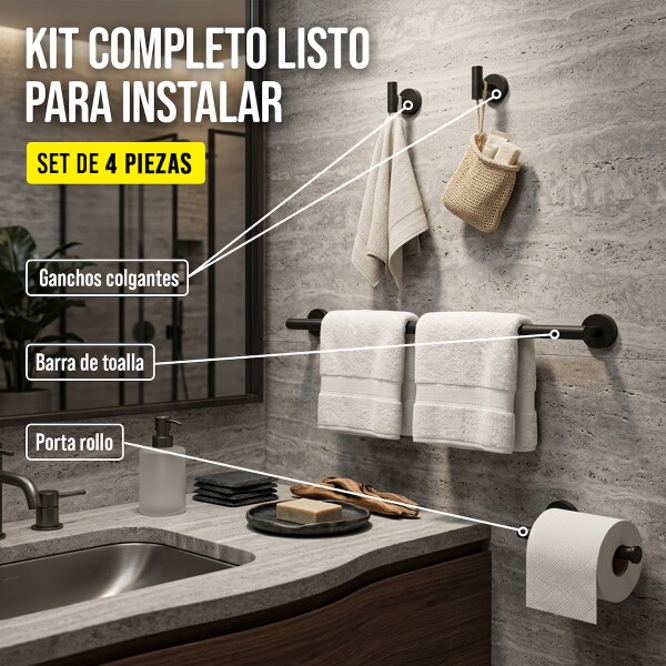 Set Accesorios De Baño Juego De 4 Piezas De Acero Inoxidable Percha Organizador Imback Color Negro Set Accesorios De Baño Juego De 4 Piezas De Acero Inoxidable Percha Organizador Imback Color Negro