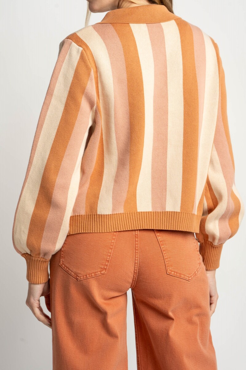 Campera Tejida Rayada Rosa