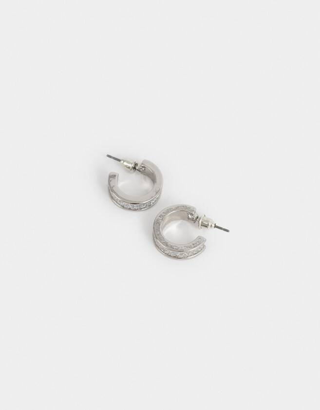 Aros Argollas Con glitter Argollitas Con Glitter - Plateado
