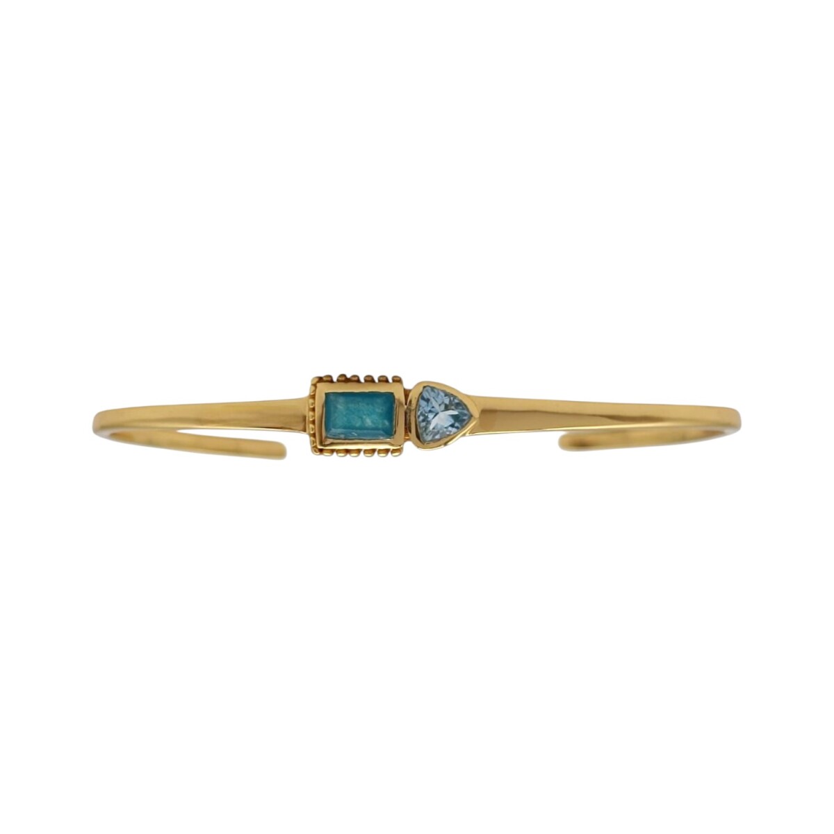 Brazalete Patna-Plata rodinada con micra de oro 18k- Piedra Topacio azul y Jade verde-BR2024 - conpiedra 