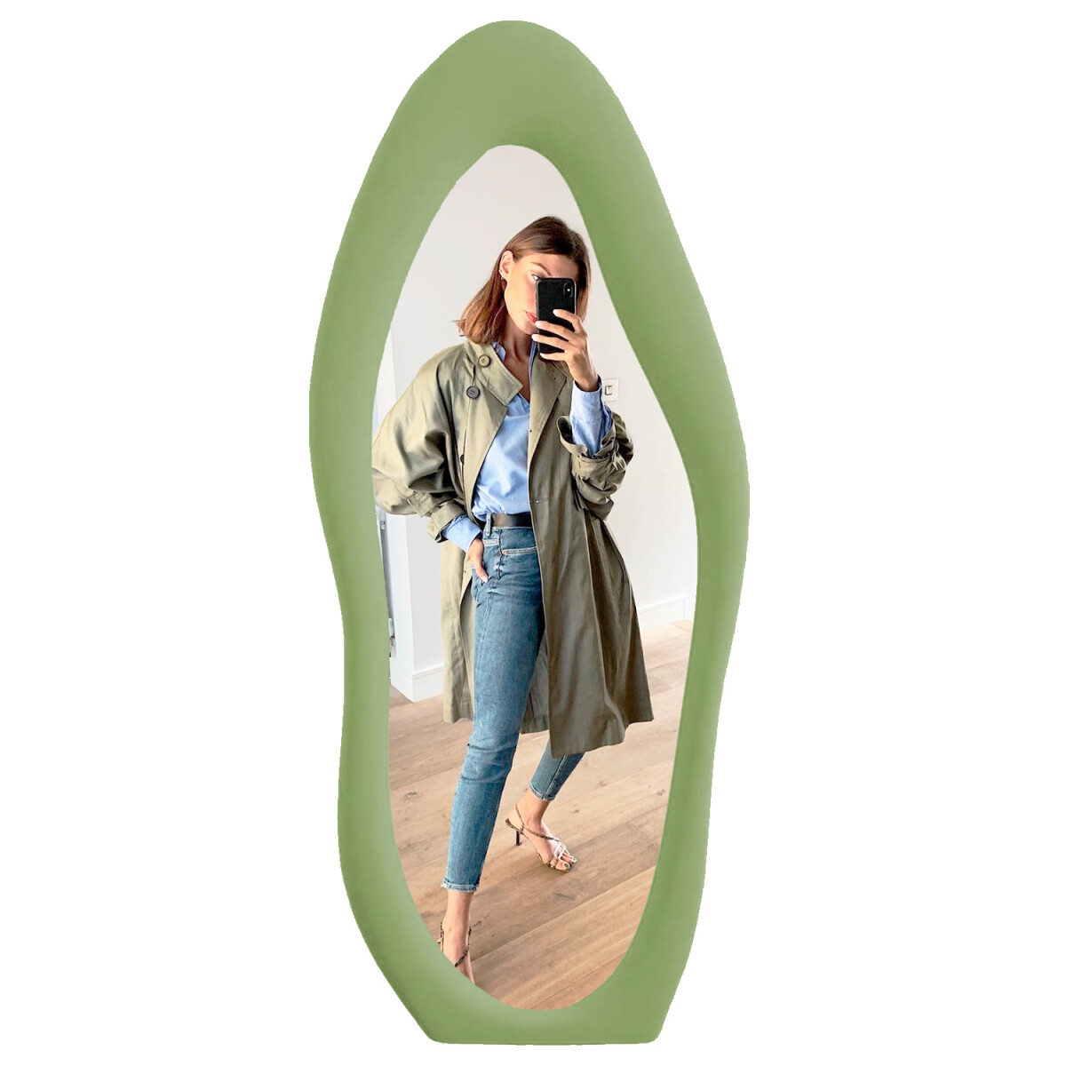 Espejo Mango, Cuerpo Entero, Forma Irregular - VERDE 