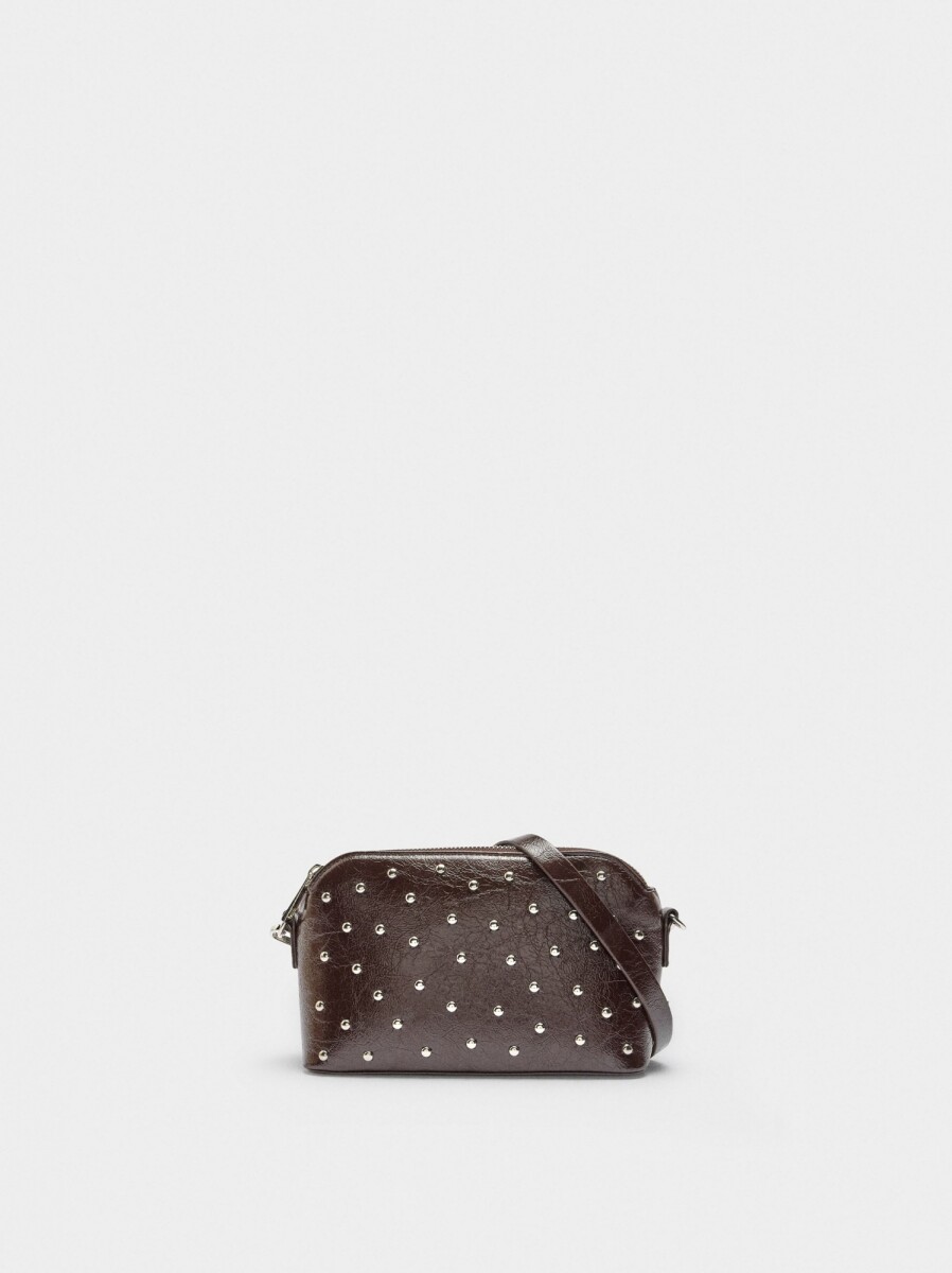Bolso Bandolera Con Tachuelas - marron 