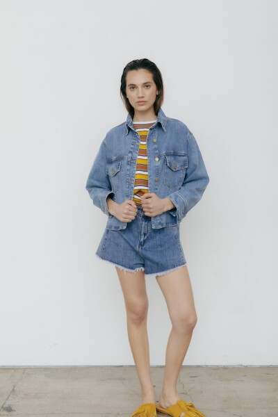 CAMPERA COURO JEAN SIMPLE Azul