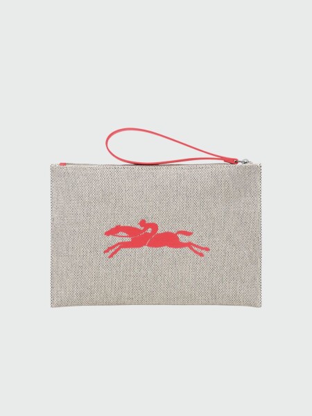 Longchamp -Sobre plano de material textil con logo Rojo