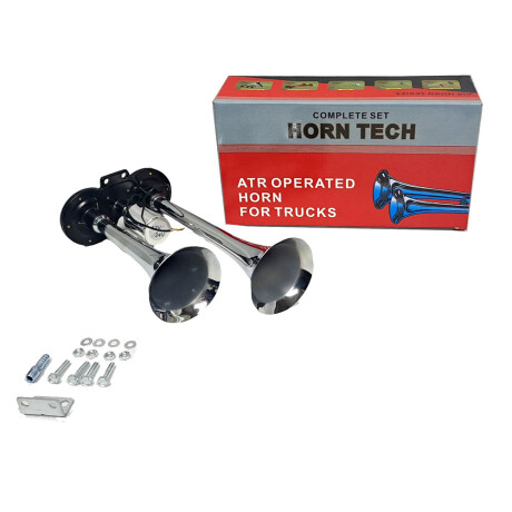 BOCINA SIRENA - AIRE CROMADA 2 CORNETAS 12V 24V C/ELECTROVALVULA - BOCINA SIRENA - AIRE CROMADA 2 CORNETAS 12V 24V C/ELECTROVALVULA -