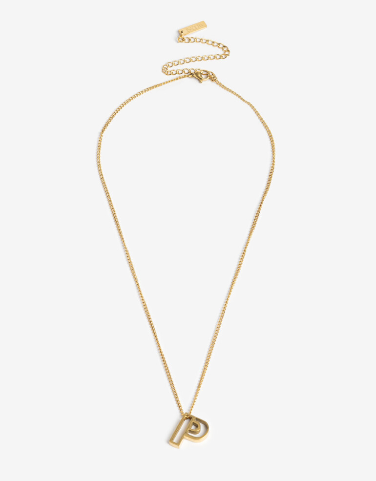 Cadena Corta con Dije Metal Collar Acero Inicial P - Dorado