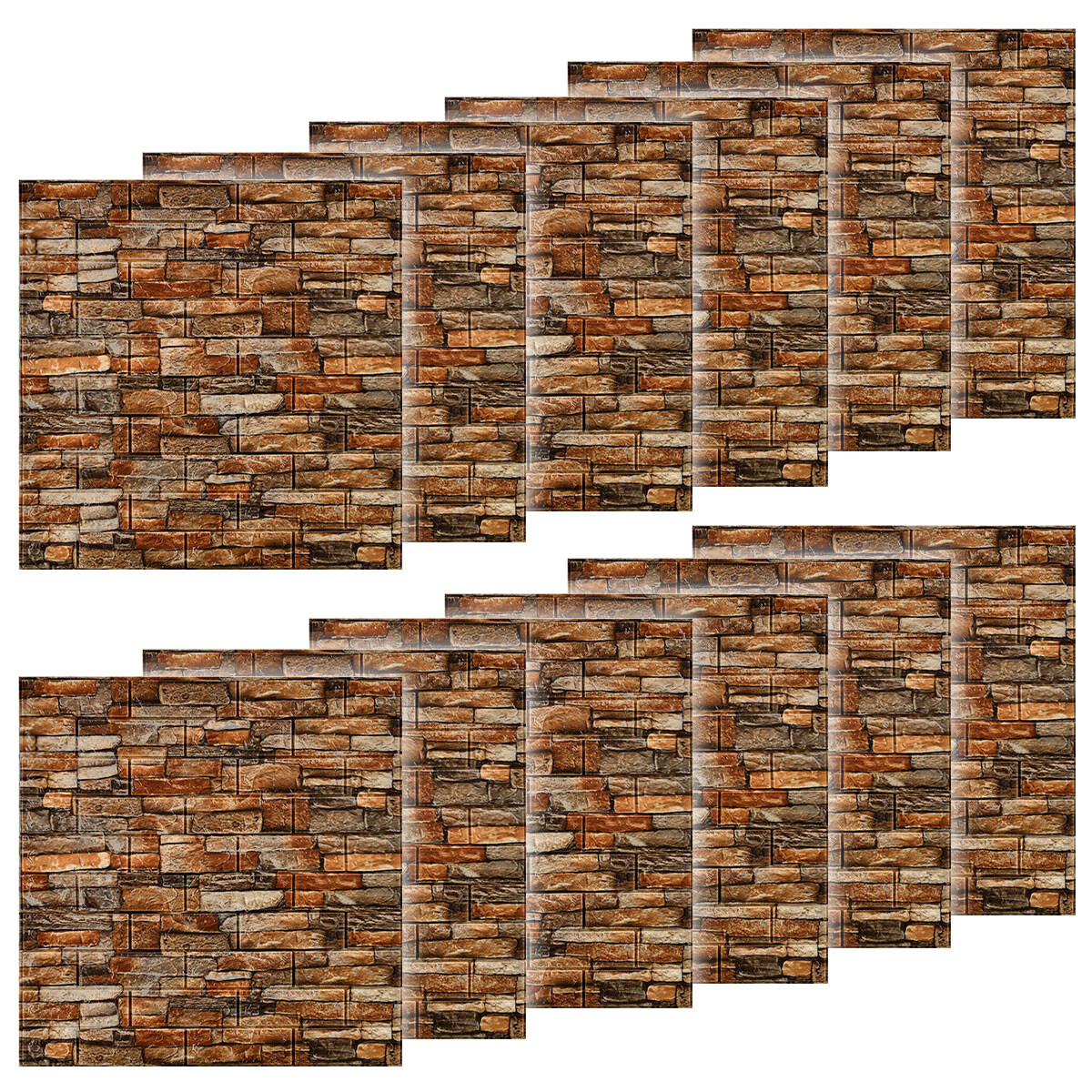 Set 12 Revestimiento 70x77 3D Piedra Adhesivo Pared - Naranja 