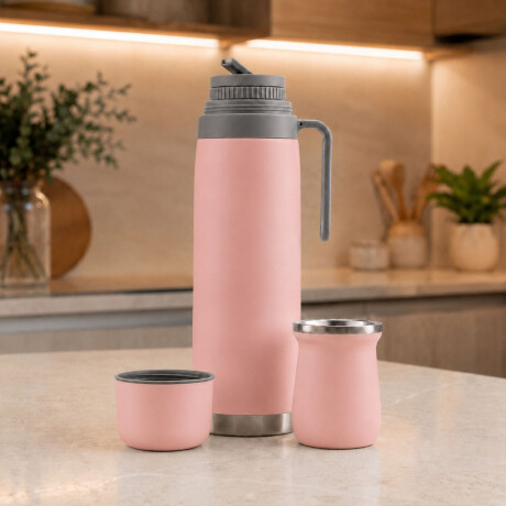 Set Matero Bologna Termo 1L + Mate Térmico Acero Inoxidable Rosa
