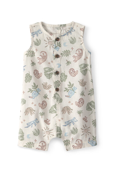 Monito corto de lino, beige, diseño selva tropical Monito corto de lino, beige, diseño selva tropical