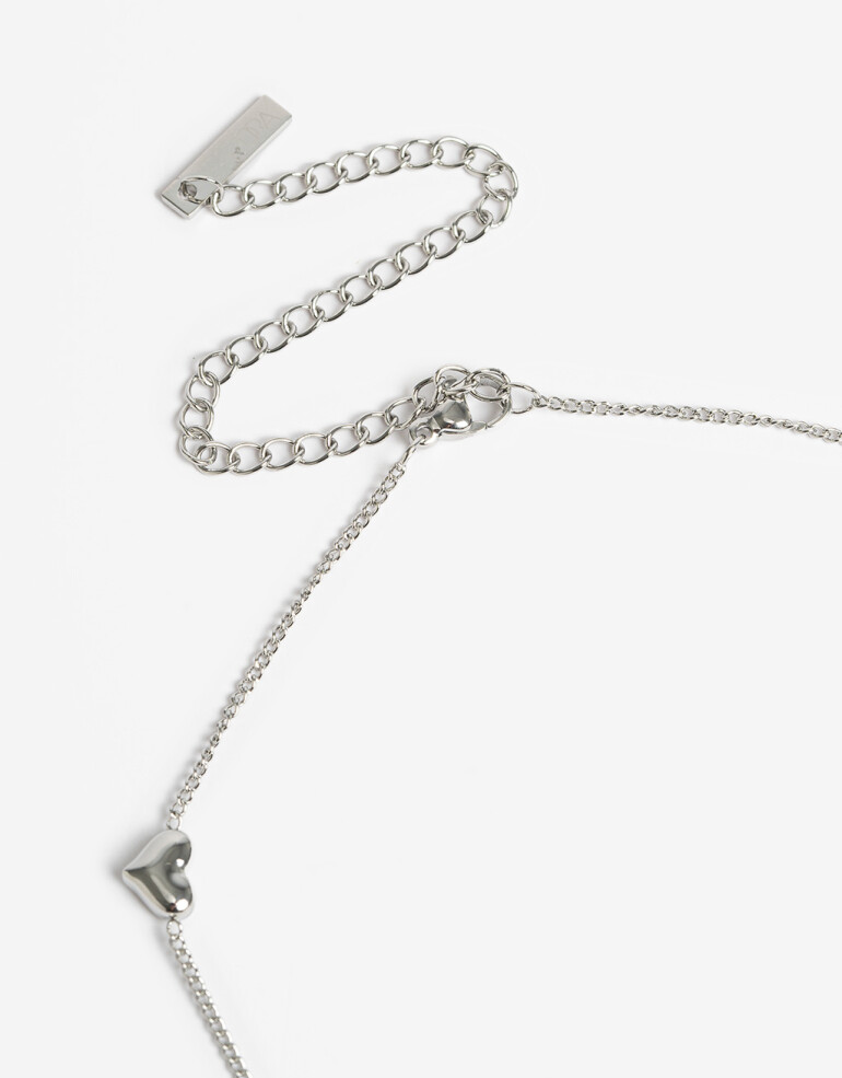 Collares Cortos Metal Collar De Acero Corazones - Plateado