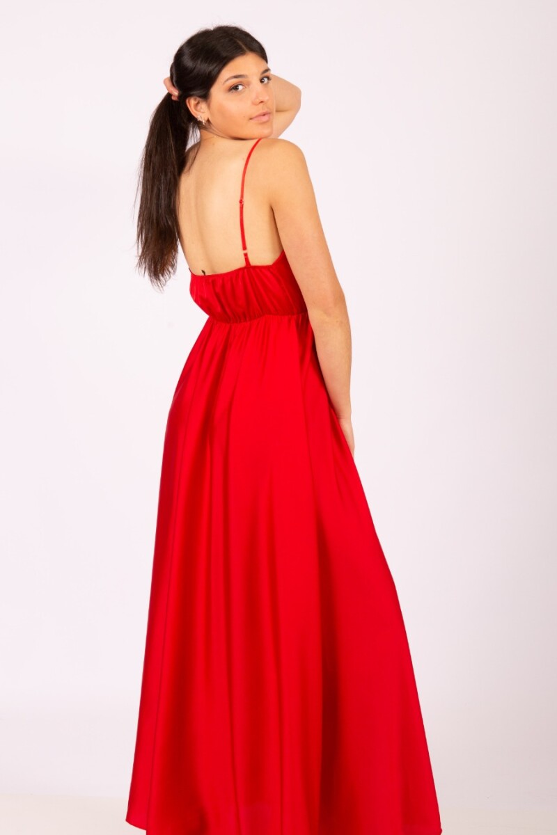 Vestido liso con tajo Rojo