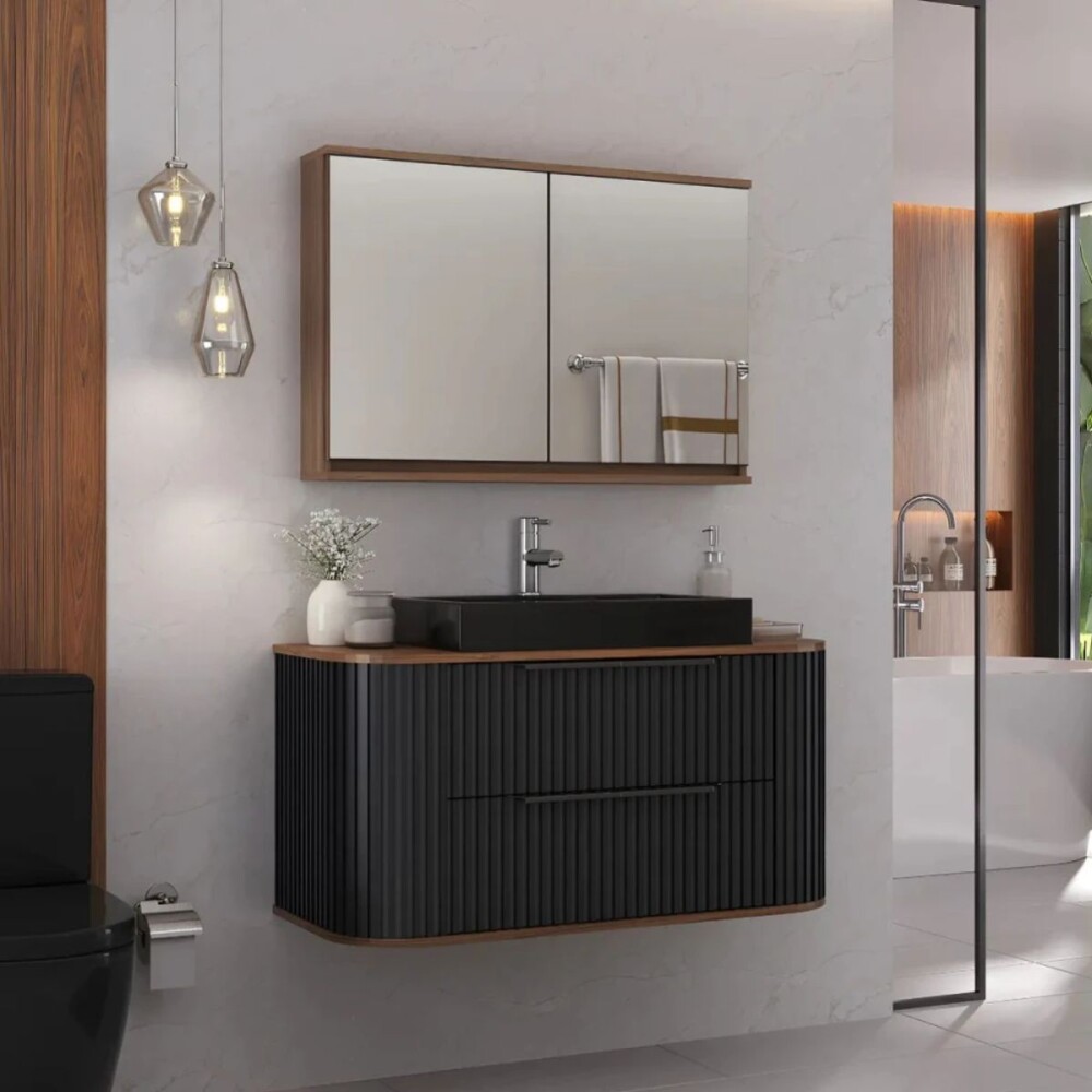 Mueble de baño Suspendido Alice Negro 100cm con Bacha de Loza Mueble De Baño Suspendido Alice Negro 100cm Con Bacha De Loza