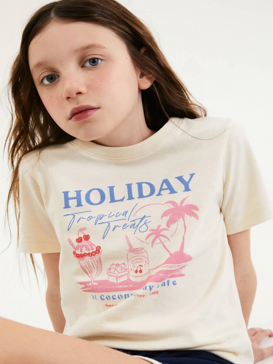 CAMISETA INFANTIL CON ESTAMPA - BEIGE 