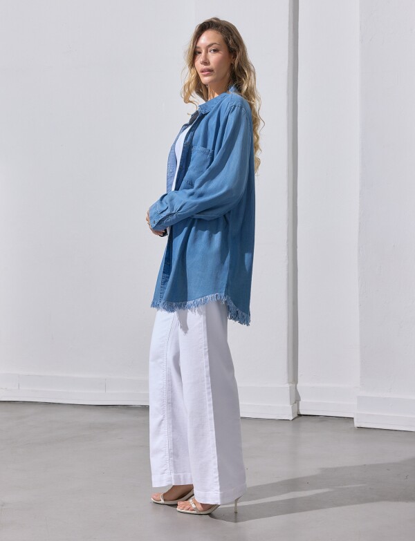 Camisa Oversize Tencel Flecos JEAN