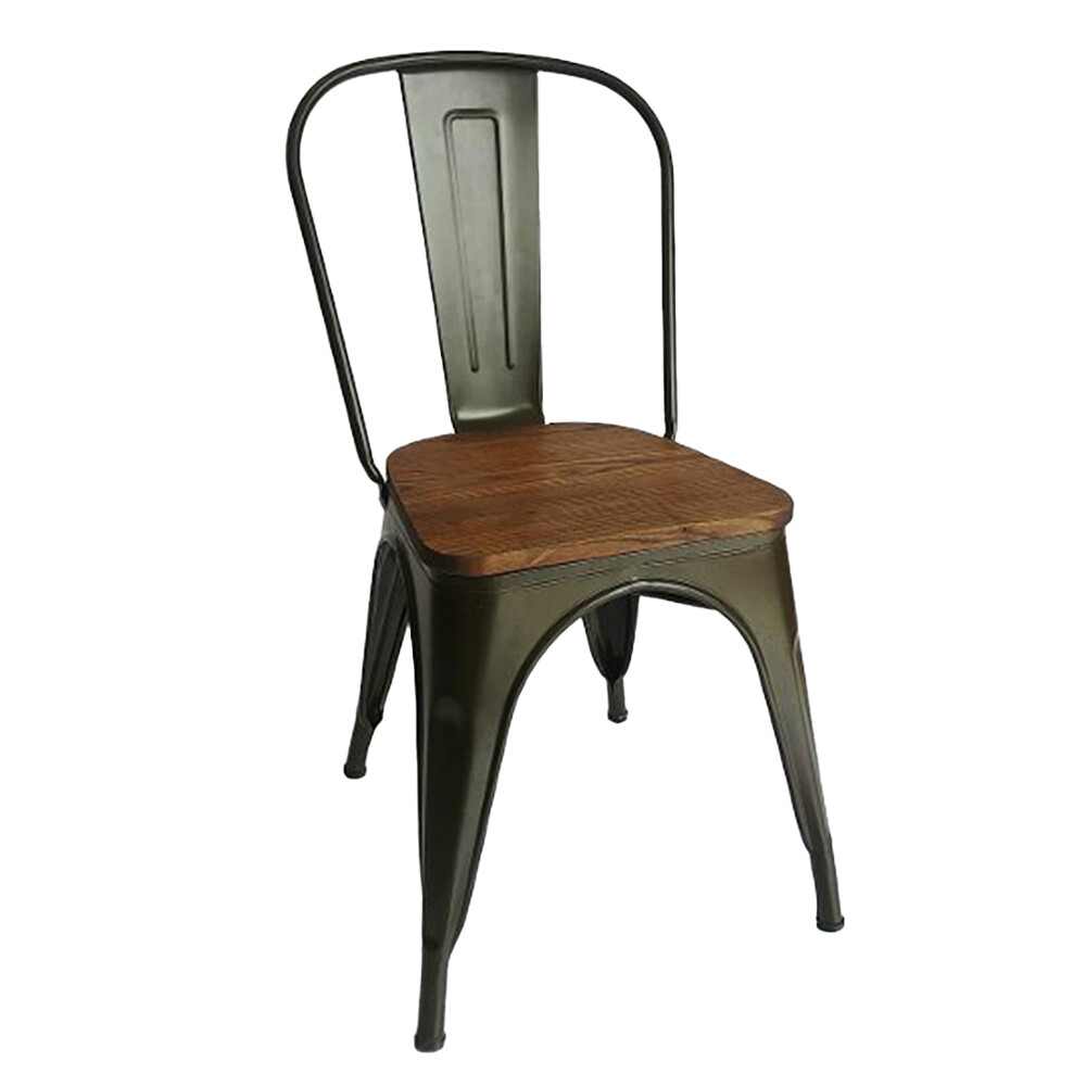 SILLA COLOR NEGRA C/ ASIENTO DE MADERA TIPO TOLIX Silla Color Negra C/ Asiento De Madera Tipo Tolix