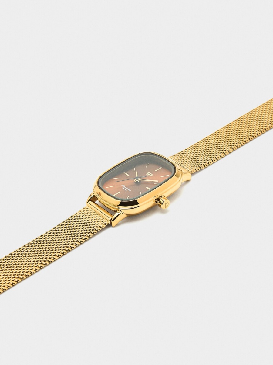 Reloj De Malla Metálica De Acero Inoxidable dorado