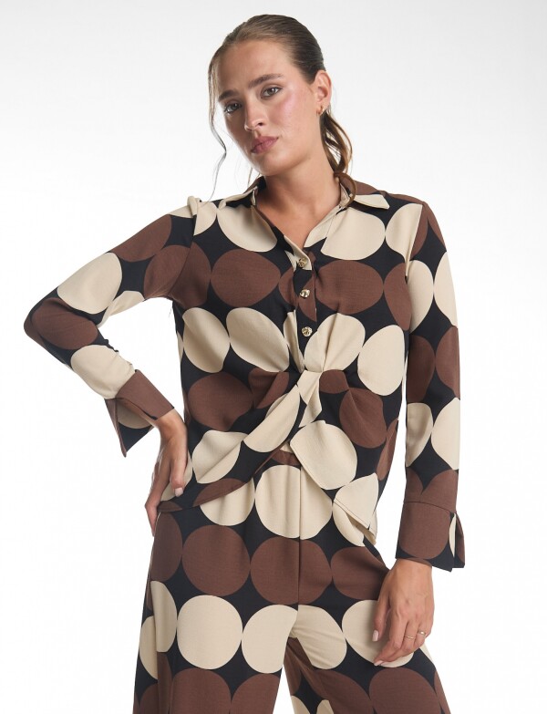 Conjunto Camisa Nudo & Pantalón Wide Leg MARRON/MULTI