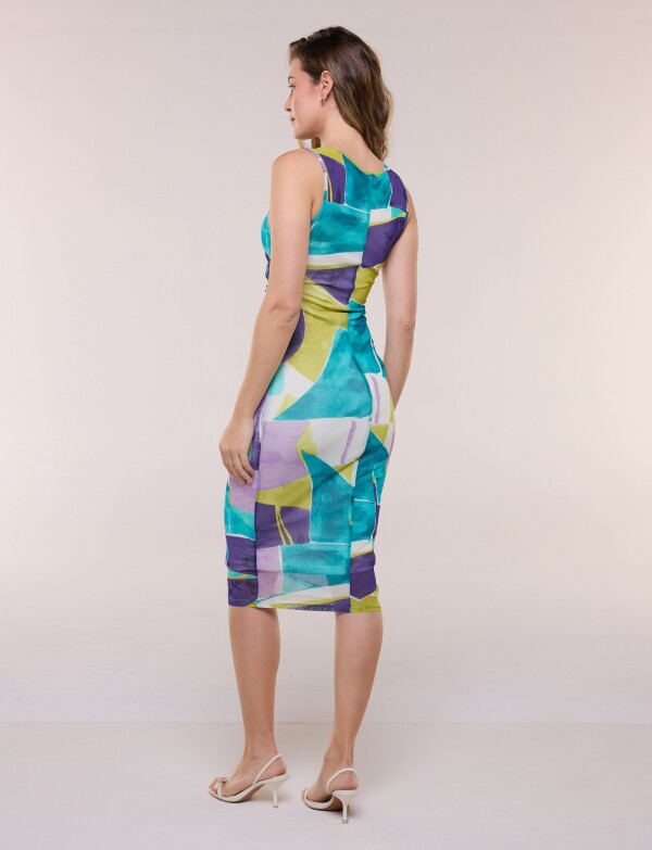 Vestido Midi Frunces MULTI/VERDE