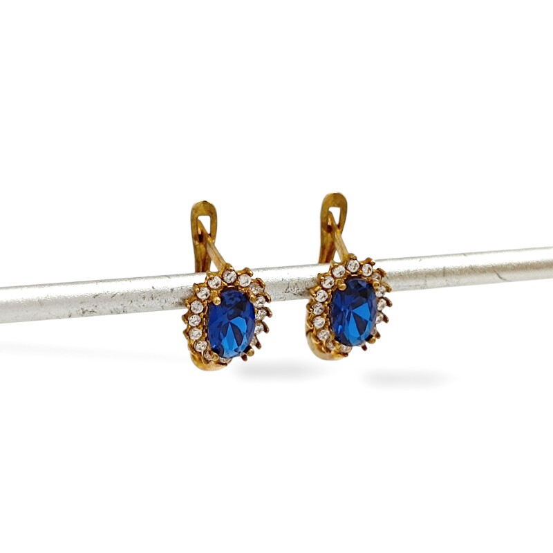 Caravanas Lady Di Zafiro de oro- Oro bajo - Zafiro y zirconias- CA8200 conpiedra