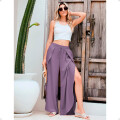 Pantalón Palazzo Elastizado Liso con Abertura Lila