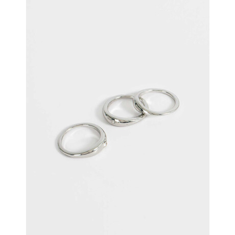Set De Anillos Dorados Con Strass Plateado