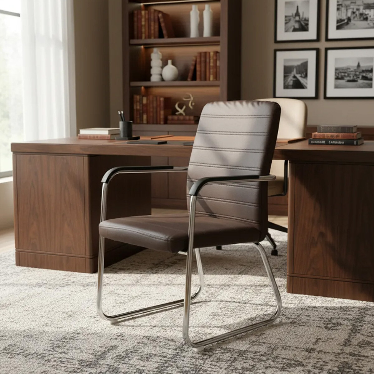 Silla fija eco cuero modelo Fix - Marrón 